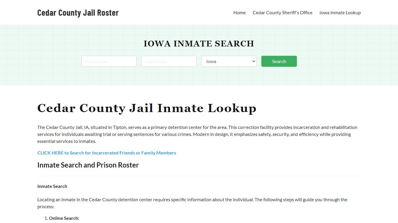 Cedar County Jail Roster Lookup, IA, Inmate Search